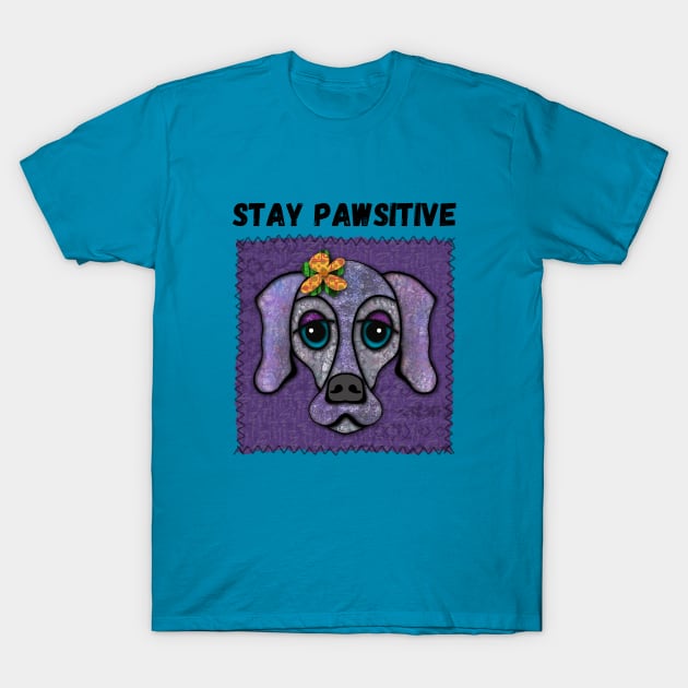 Stay Pawsitive Cute Purple Dog face Patch-style T-Shirt by Quirky And Funny Animals